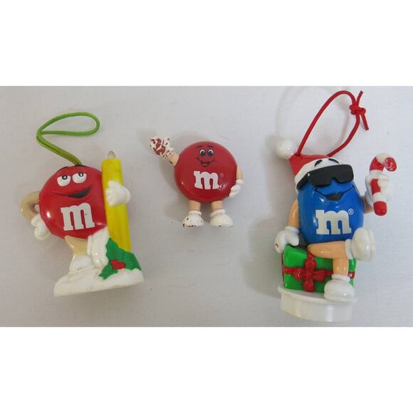 Vintage M&M'S CHRISTMAS Ornaments Red Blue Collectible Decor Set of 3 1990 Candy - Picture 4 of 13